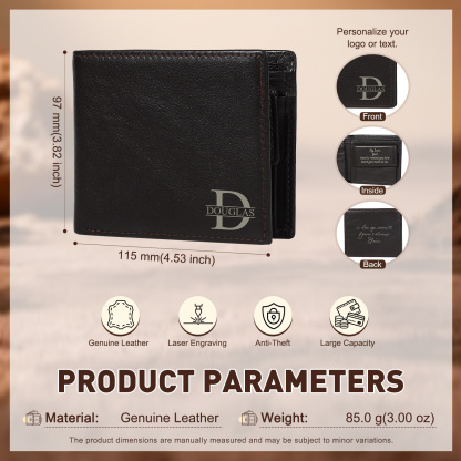 Personalized Leather RFID Bifold Wallet for Men with ID Window and Initial or Name Engraved