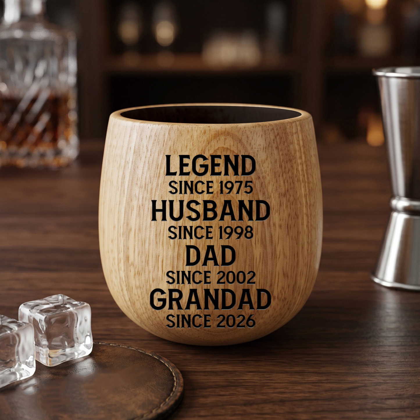 Personalized Wooden Whiskey Tumbler Engraved Name Cup for Dad or Grandpa