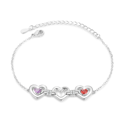 ersonalized Linked Hearts Birthstone Bracelet with 1–4 Engraved Names a Meaningful Birthday Gift for Mom, Wife, or Best Friend | Jessemade