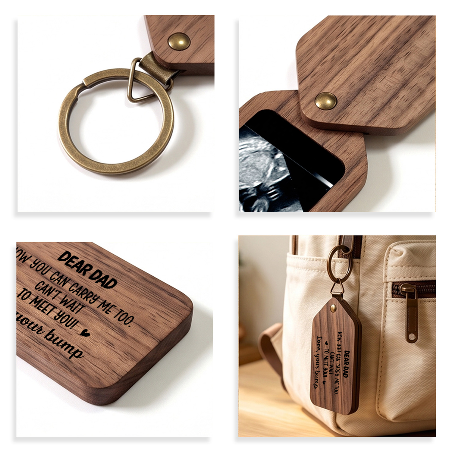 Personalized Wooden Photo Keychain for New Dad Mom