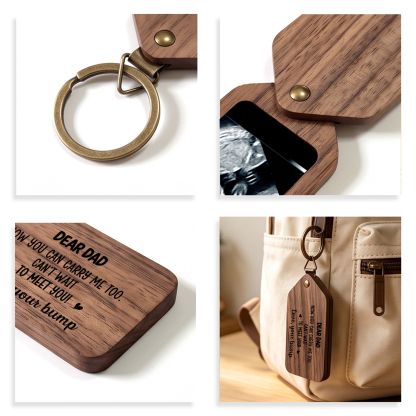 Personalized Wooden Photo Keychain for New Dad Mom