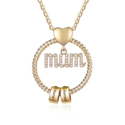 Personalized Circle Necklace With 2 Birthstones Pendant Engraved Names Gift For Mum