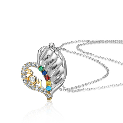 5 Names-Personalized Hearts Necklace Custom Birthstone Necklace Wonderful Gifts for Mom