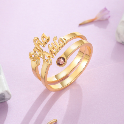 Personalized Birthstone Mother Ring Custom 2 Names Ring Gifts For Her