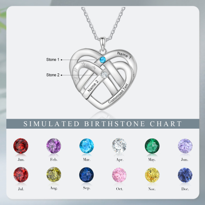 2 Names - Personalized Double Layer Heart Necklace with Custom Name and Birthstone, As a Mother's Day Gift for Mom