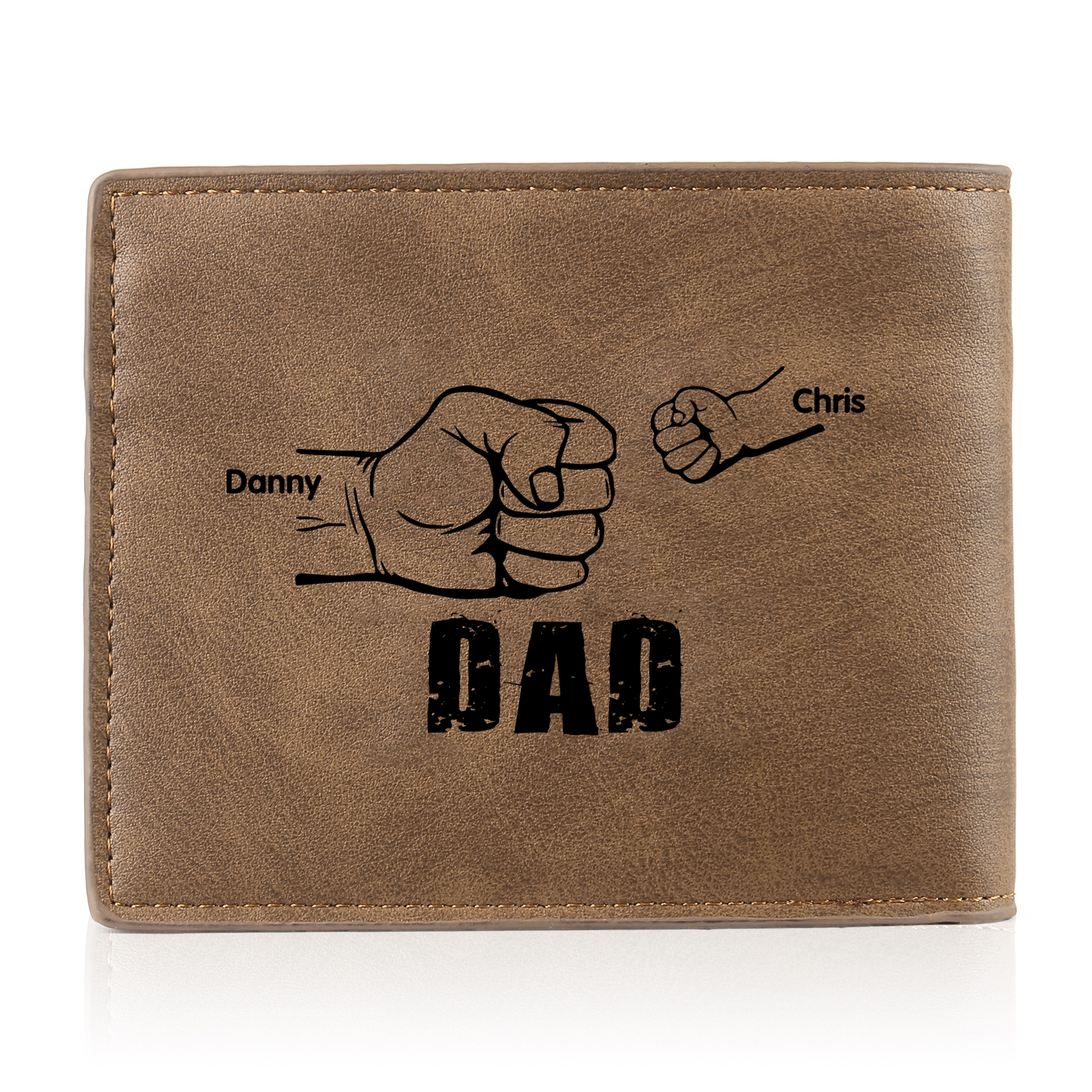 2 Names - Personalized Photo Custom Leather Men's Folding Wallet as a Father's Day Gift for Dad