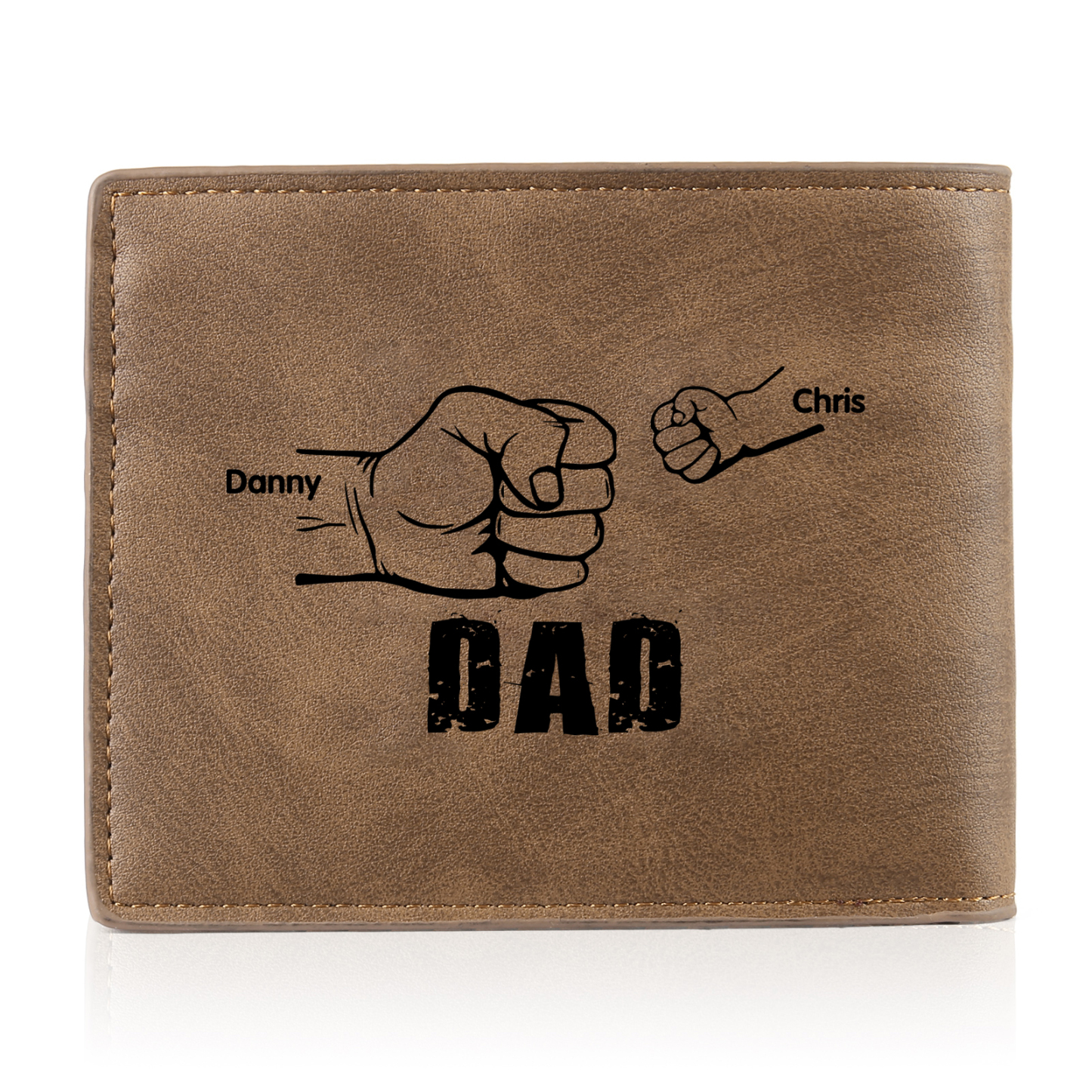 2 Names - Personalized Photo Custom Leather Men's Folding Wallet as a Father's Day Gift for Dad