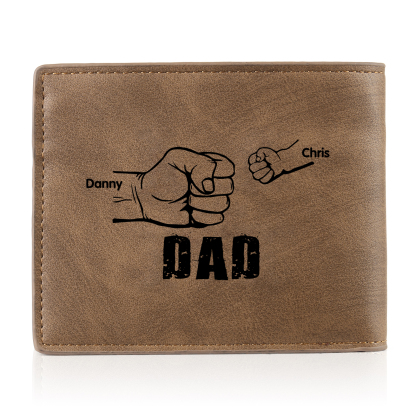 2 Names - Personalized Photo Custom Leather Men's Folding Wallet as a Father's Day Gift for Dad