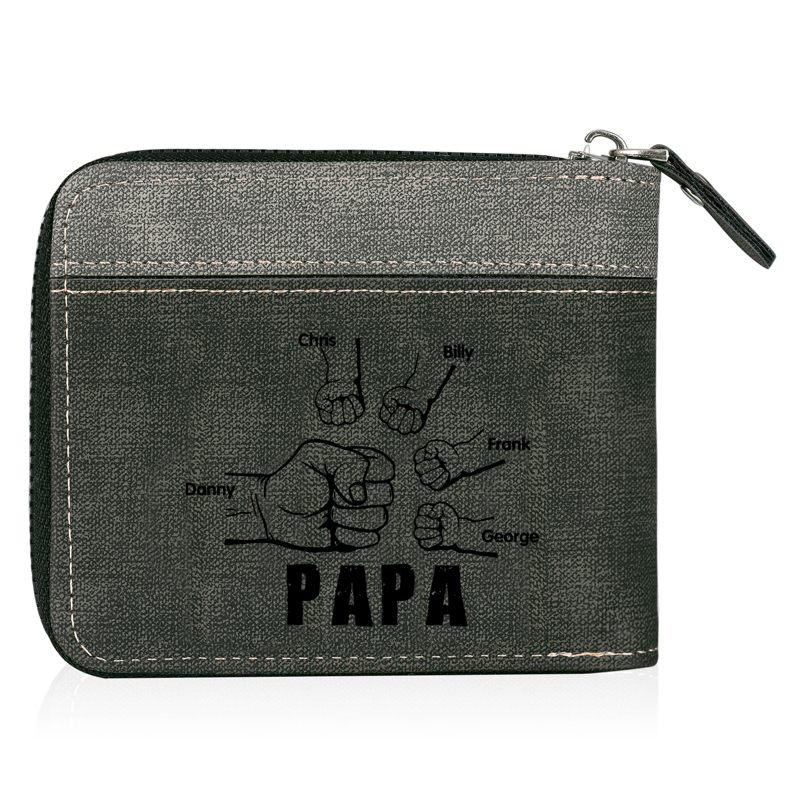 5-Names Personalized Leather Men's wallet With Card Slot Engraved With Name And Photo For Papa As a Father's Day Unique Gift
