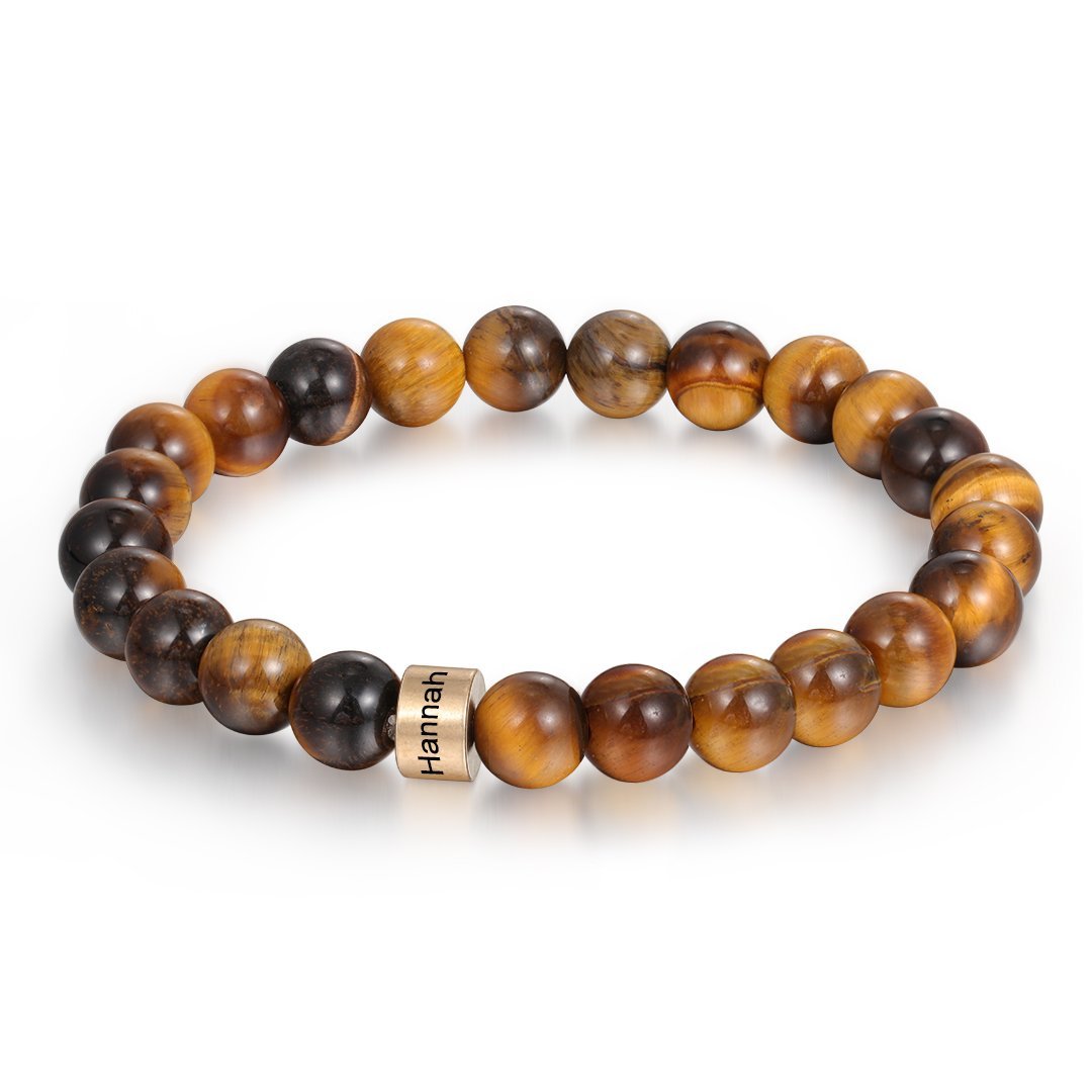 Customized 1 name Brown Tiger Eye Men's Bracelet Gift For Him