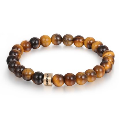 Customized 1 name Brown Tiger Eye Men's Bracelet Gift For Him