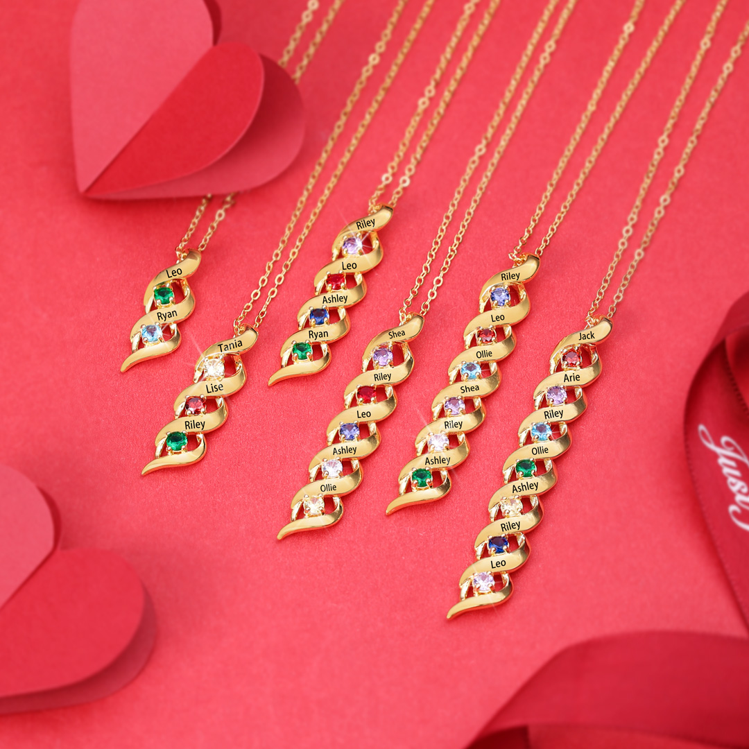 3 Names-Customized Necklace Cascading Pendant with 3 Birthstones Engraving 3 Names Gifts for Her