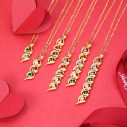 3 Names-Customized Necklace Cascading Pendant with 3 Birthstones Engraving 3 Names Gifts for Her