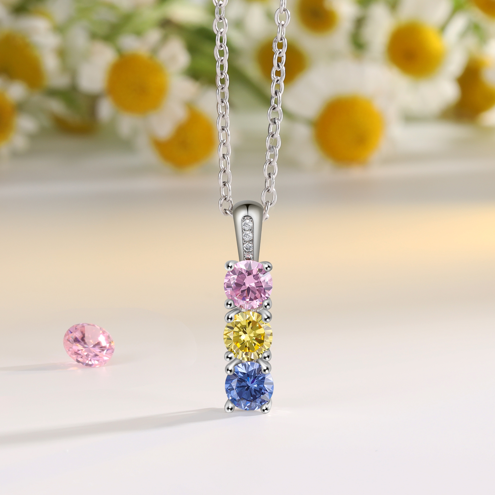 Family Birthstone Necklace Personalized 3 Stones Family Tribal Necklace for Her