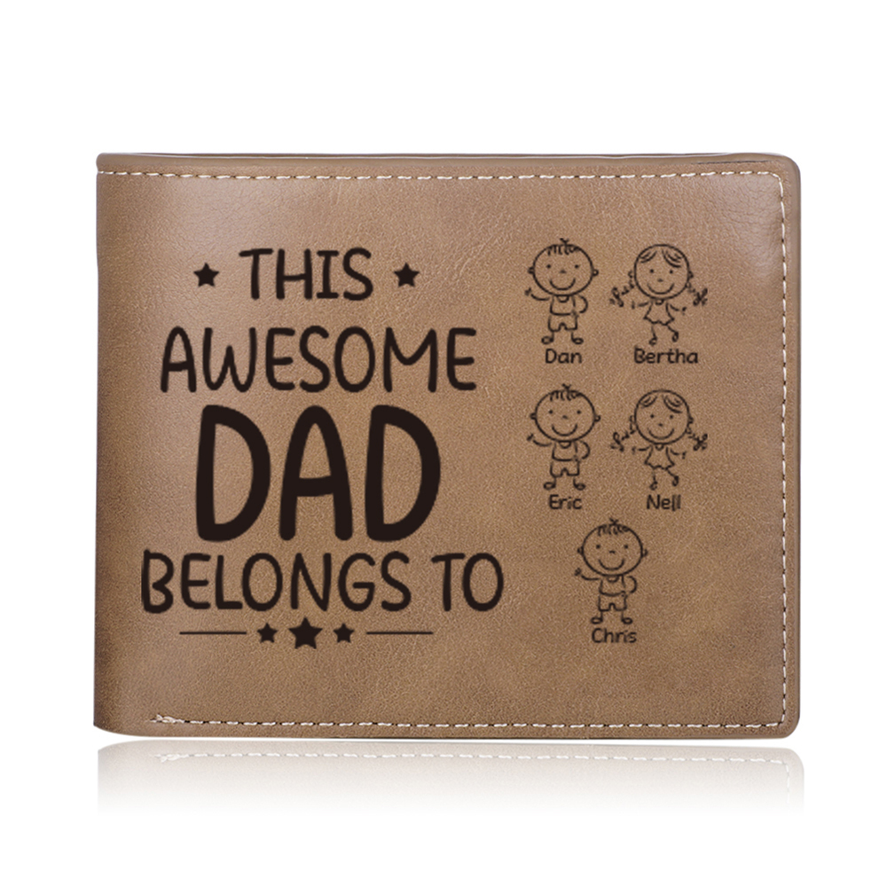 5 Names-Personalized Doll Customized Leather Men's Wallet Customized Name Folding Wallet for Dad