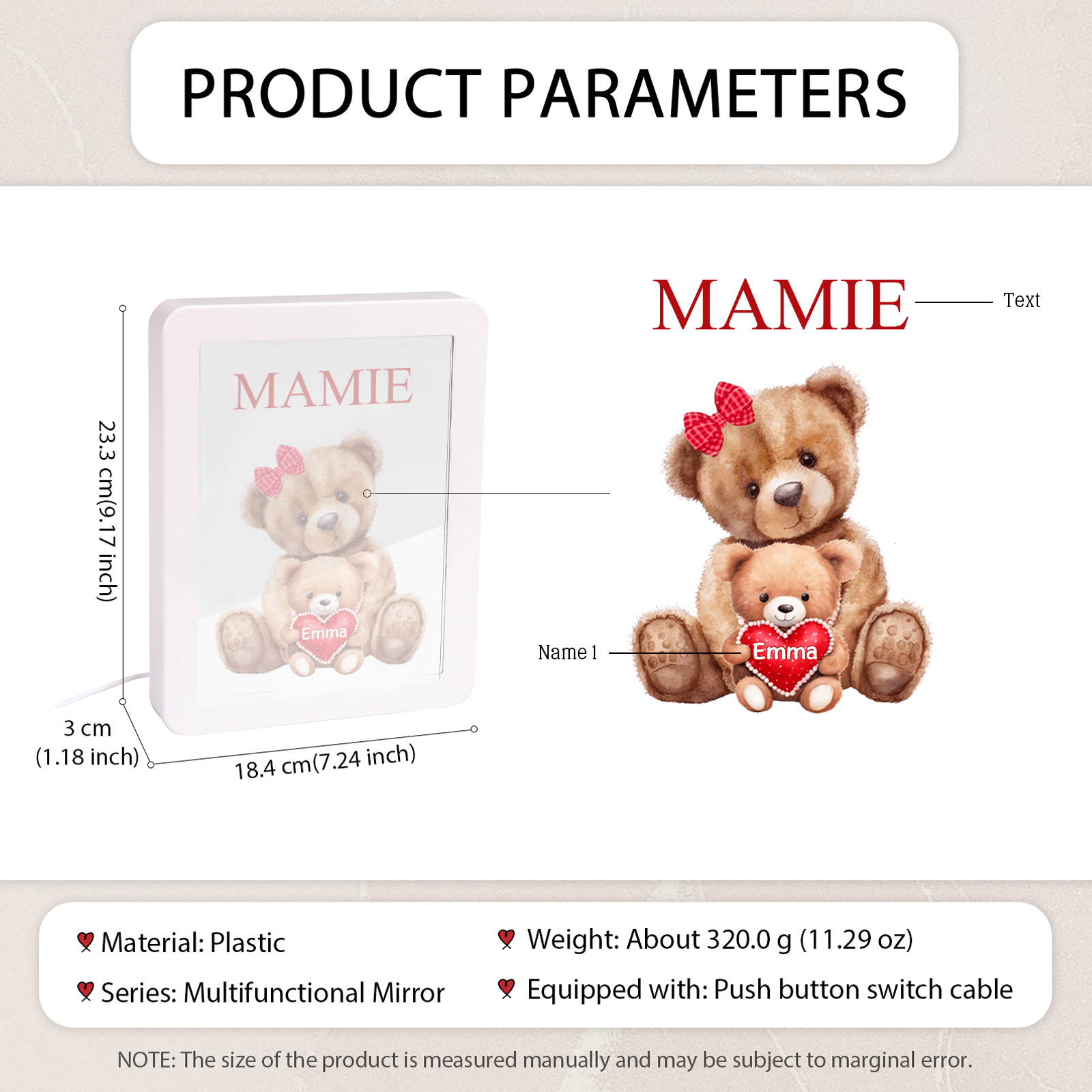 1 Name - Personalized Mom Home Bear Style Custom Text LED Night Light Gift for Mom