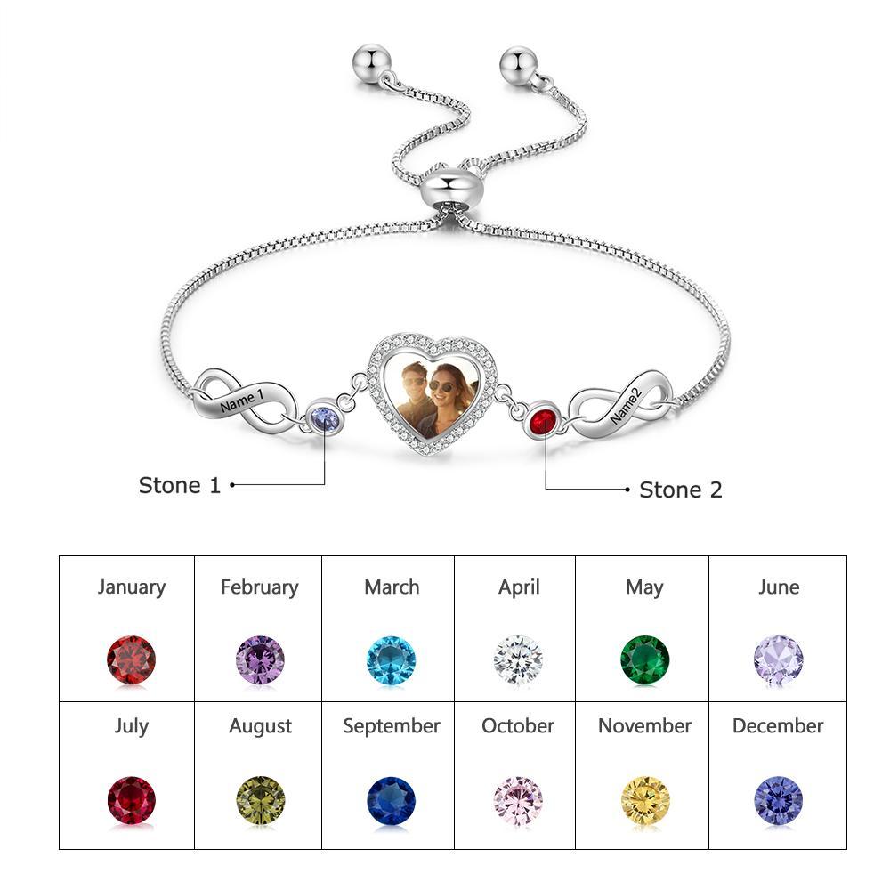 Personalized Heart Photo Bracelet With Birthstones Custom Photo Bracelet Gifts For Her