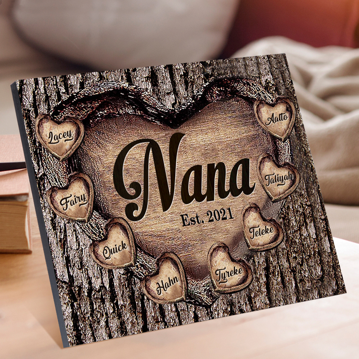 8 Names-Personalized Nana Wooden Ornament Custom Text And Date Home Decoration for Family