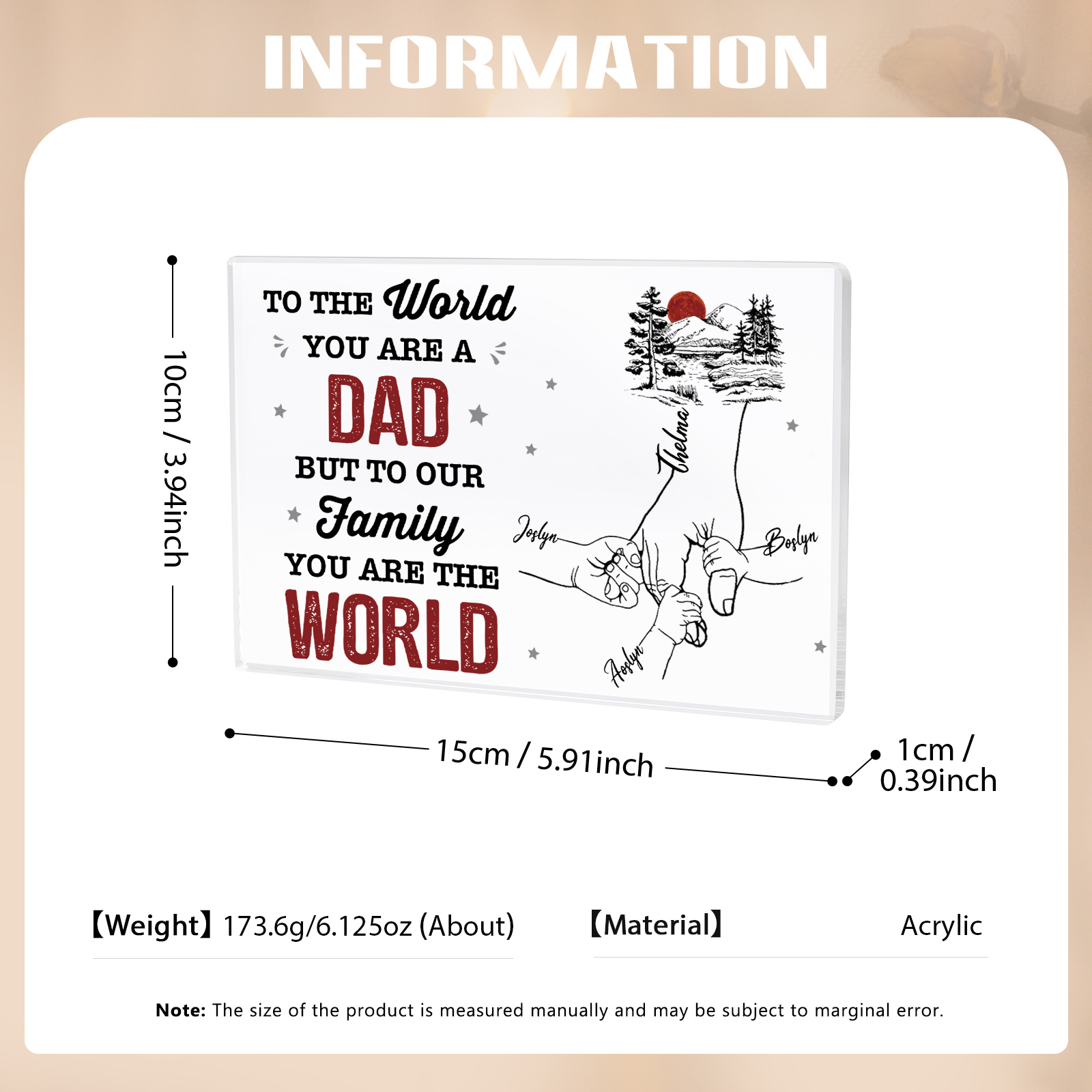 4 Names - Personalized Holding Hands Acrylic  Keepsake Ornament Gift for Dad