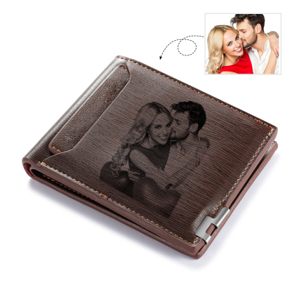 Personalized Photo Leather Men's Wallet With Card Slot Engraved Text With Gift Box For Him