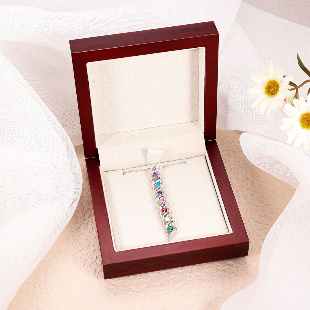 3 Names-Customized Necklace Cascading Pendant with 1-10 Birthstones Engraving 3 Names Gifts for Her