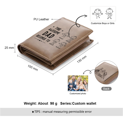 4 Names-Personalized Doll Customized Leather Men's Wallet Customized Name Folding Brown Wallet for Dad