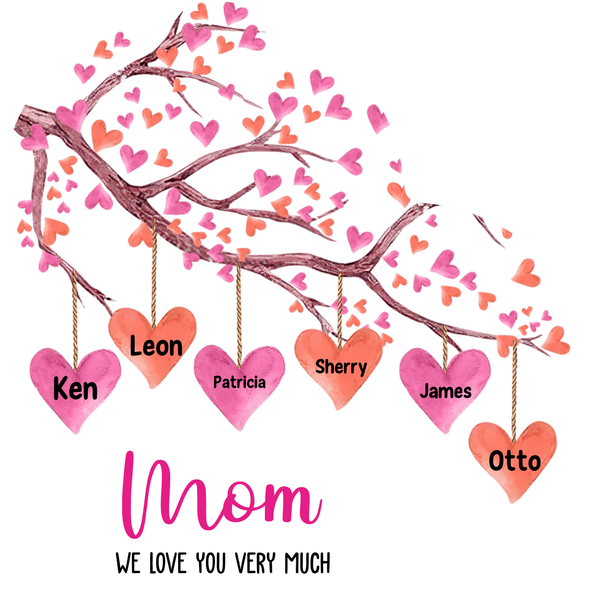 Personalized Heart Shaped Acrylic Plaque - Tree -  with 1-12 names - Gift for Mom