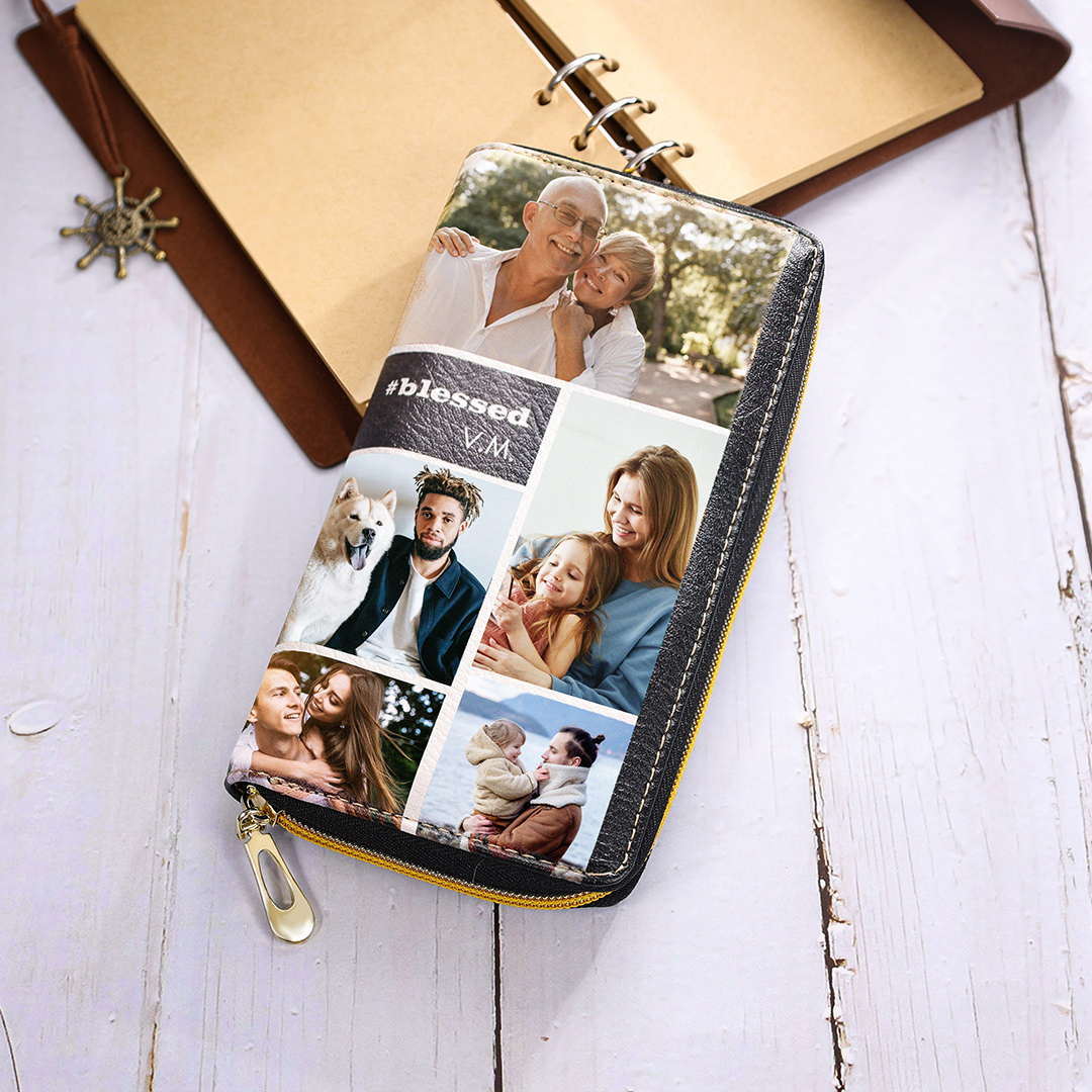 Long Purse Personalized Leather Wallet Engraved 10 Photos Zip Wallet Gifts For Women Men | Jessemade
