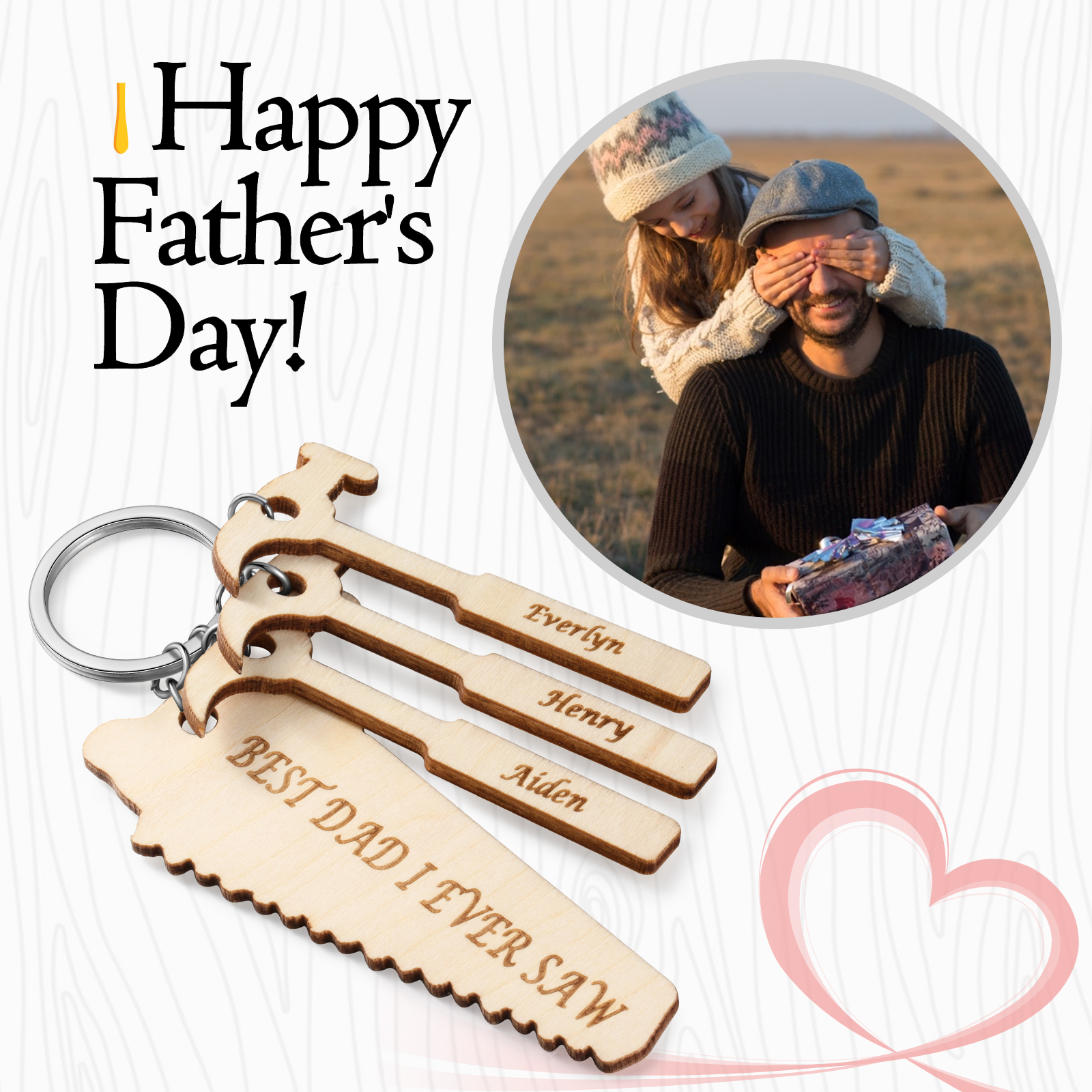 Personalized Keychain Engraved 3 Names Keychain Gifts For Father