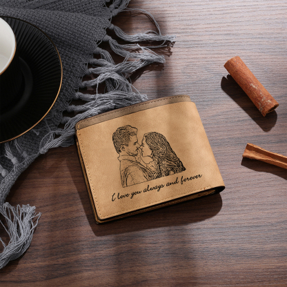 Personalized Photo Leather Men's Wallet Customized Name Letter Folding Brown Wallet For Couple