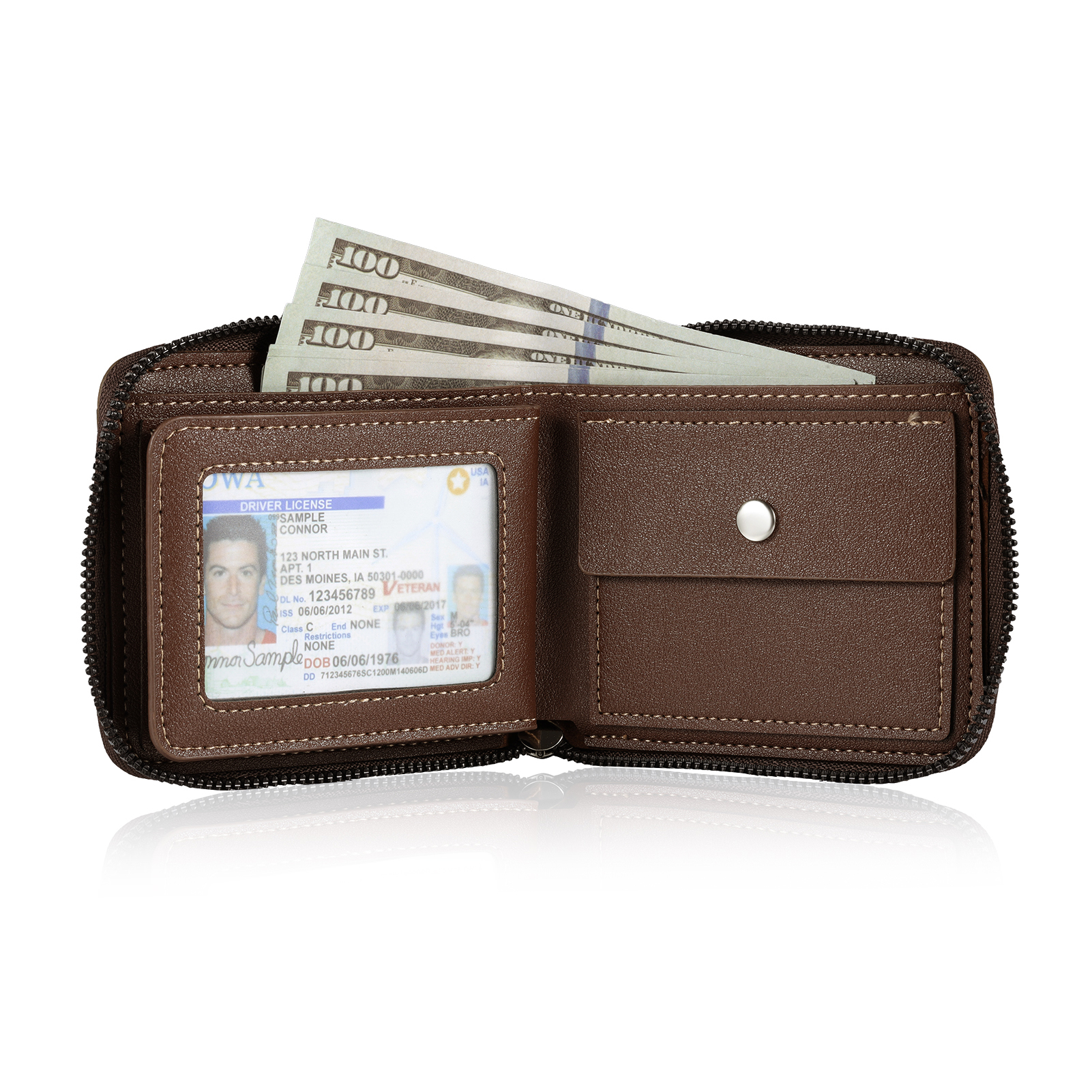 3 Names - Personalized Photo Custom Leather Men's Zipper Wallet as a Father's Day Gift for Dad