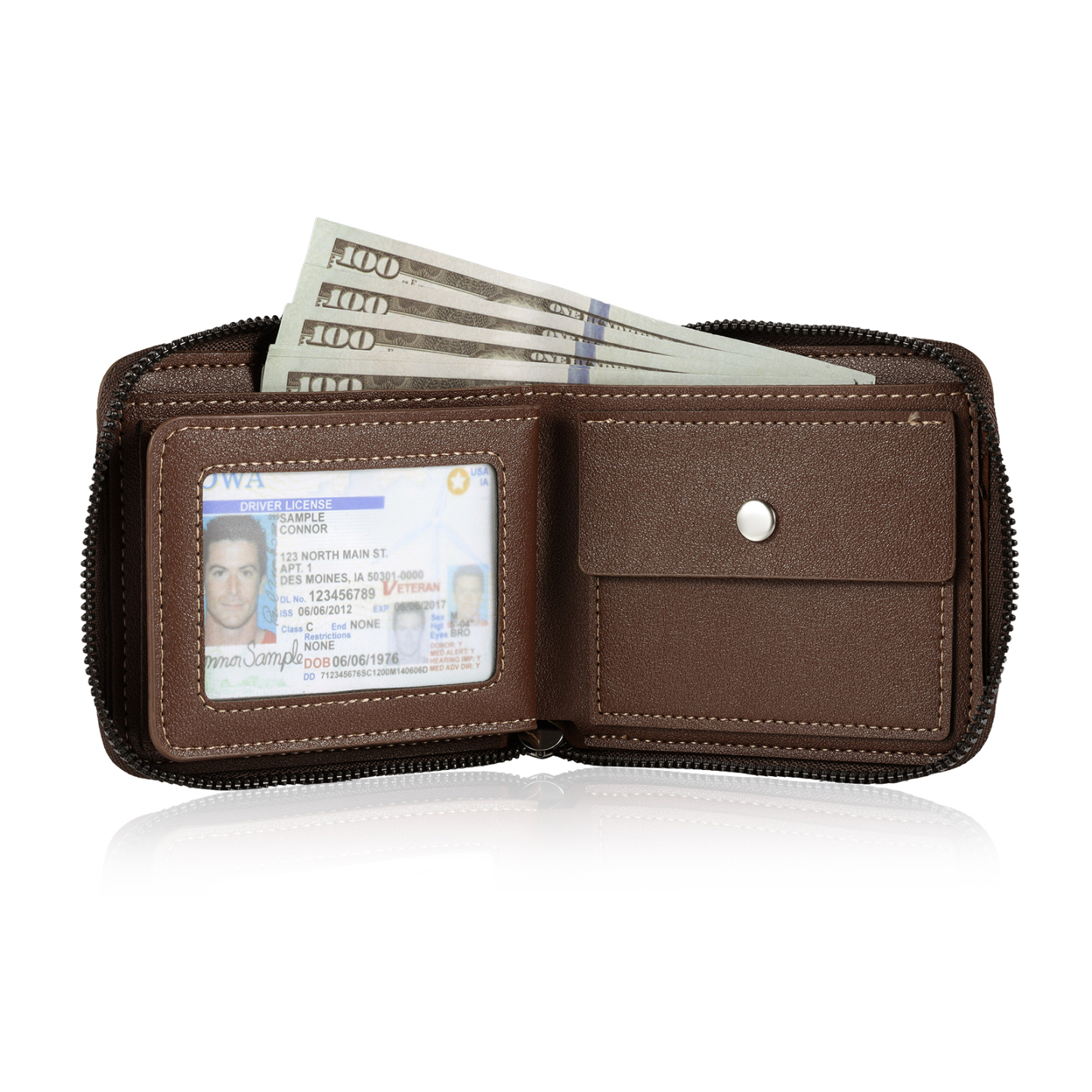 3 Names - Personalized Photo Custom Leather Men's Zipper Wallet as a Father's Day Gift for Dad