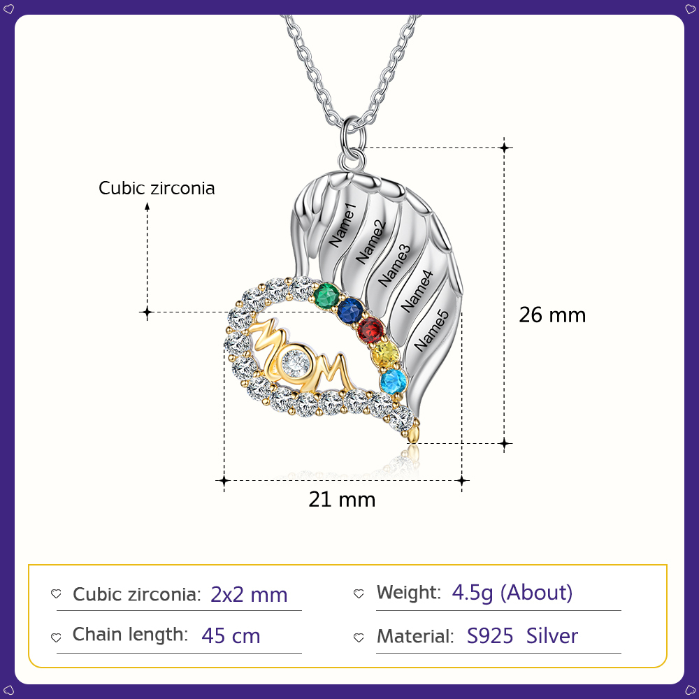 5 Names-Personalized Hearts Necklace Custom Birthstone Necklace Wonderful Gifts for Mom