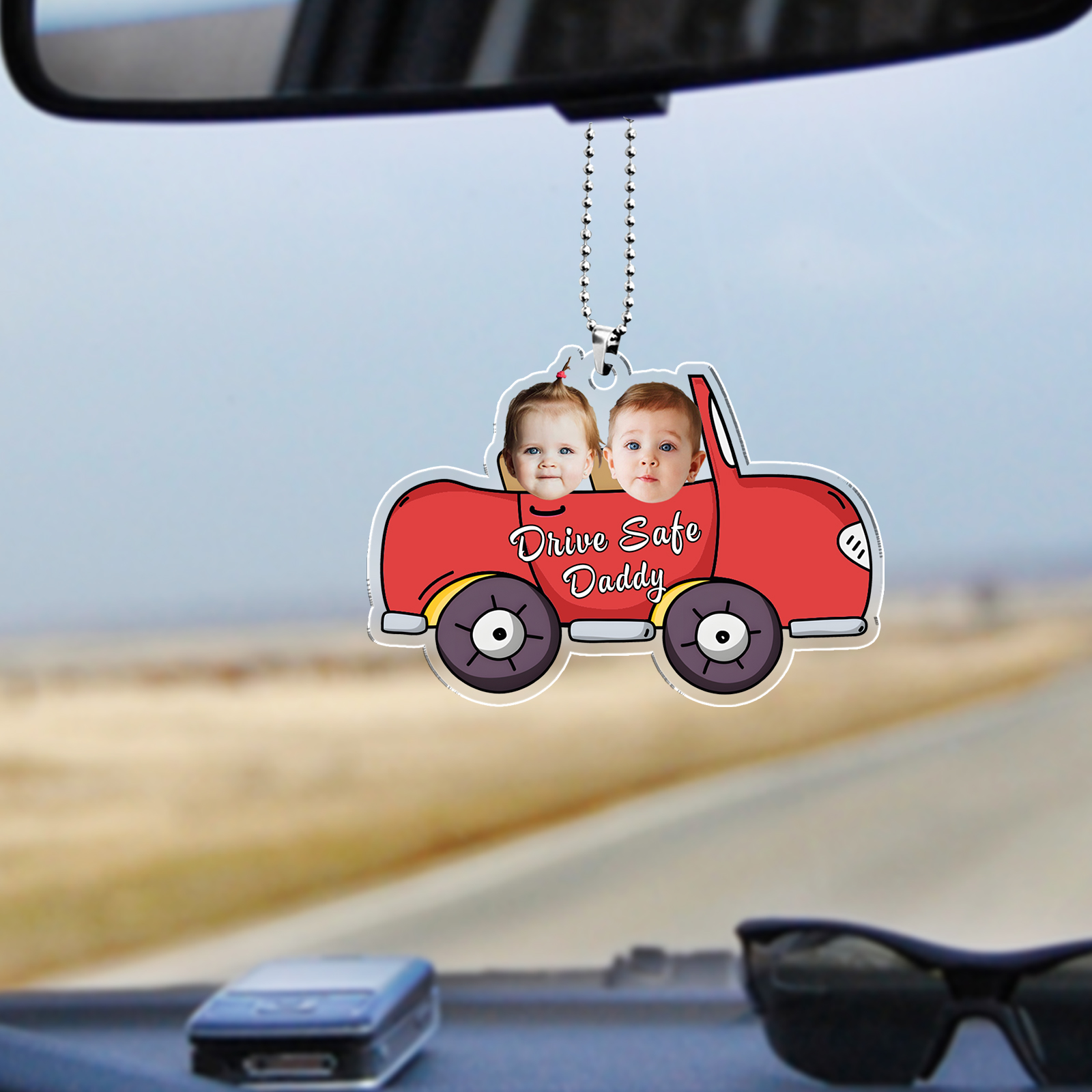 Acrylic Keychain/Decoration Personalized 2 Photos, Name And Text Driving Pattern Pendant For Dad