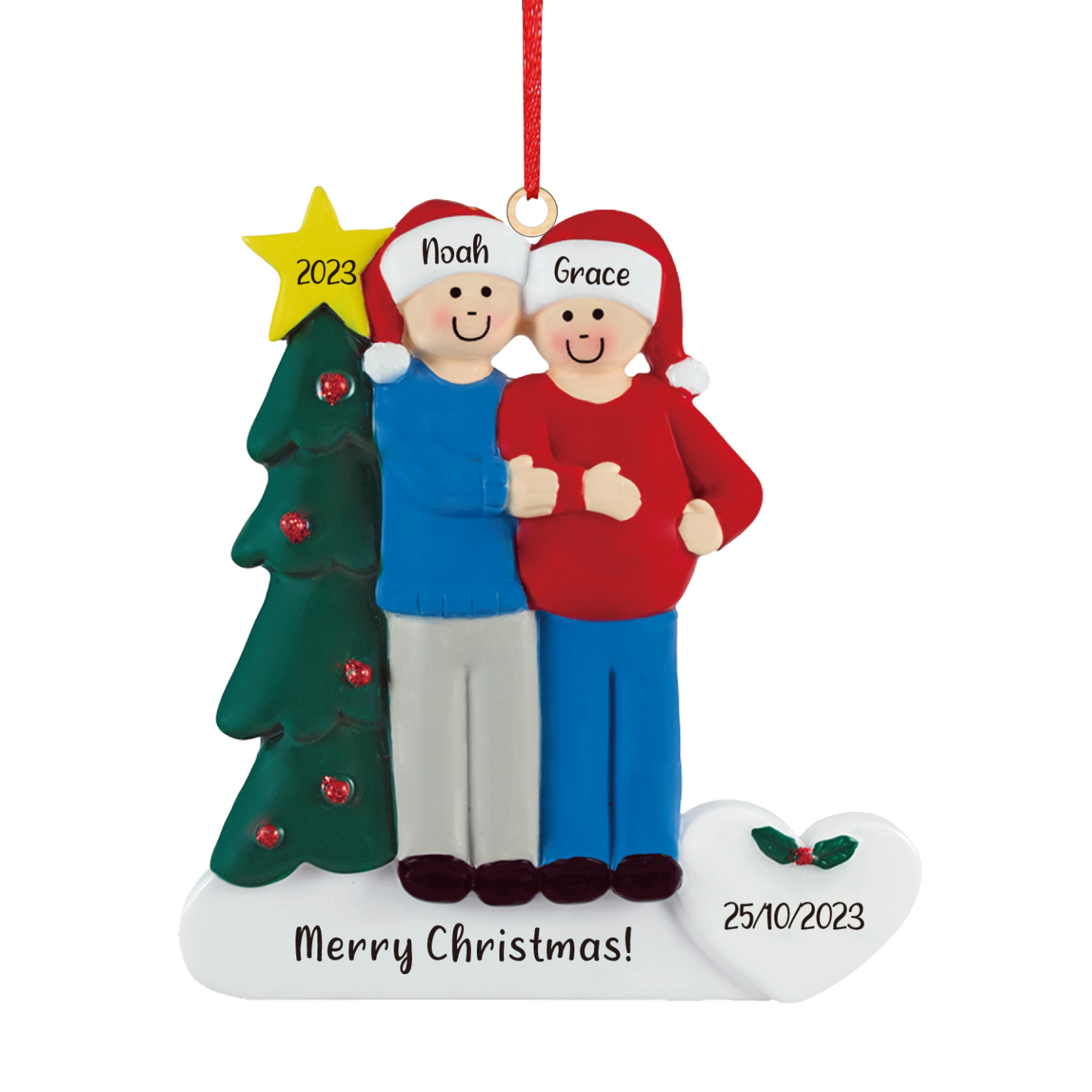 2 Names-Personalized Family Wooden Christmas Xmas Tree Decoration Ornament-Custom 2 Names And Dates Hanging Ornament Gifts For Family