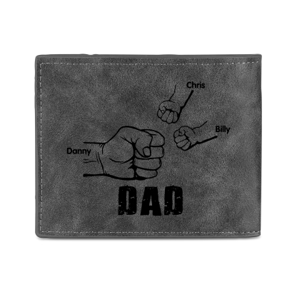 3 Names - Personalized Photo Custom Leather Men's Folding Wallet as a Father's Day Gift for Dad