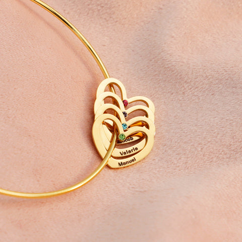 2 Names-Personalized Heart Bangle With 2 Names and Birthstones Bangle Bracelet Gifts For women