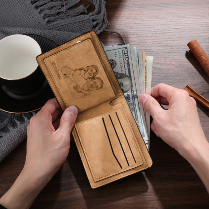 3 Names - Personalized Leather Men's Wallet Custom Photo Fist Fold Wallet for Dad
