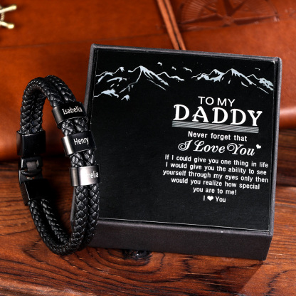 Customized  Braided Leather Bracelet Engraved 5 Names Men's Bracelet Gifts For Dad