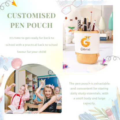 Personalized Pencil Case Custom Name & Letter Animals Pen Pouch Back To School Gift for Kids