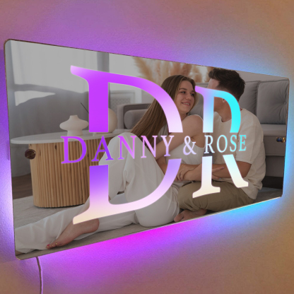 Personalized 2 Letters And 1 Text Couple Name Mirror Led Light Custom Luminous Mirror Hanging Decoration Bedroom Gift For Her