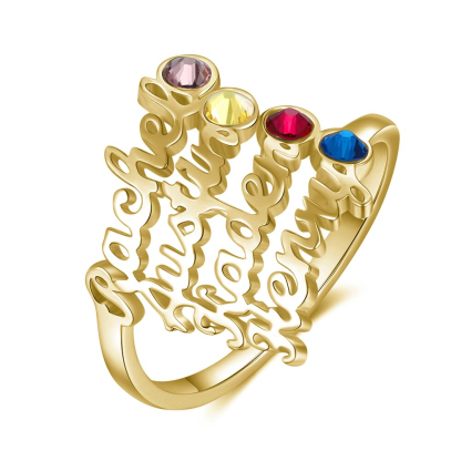 Personalized Birthstone Ring Custom 4 Names Ring Best Gift For Women