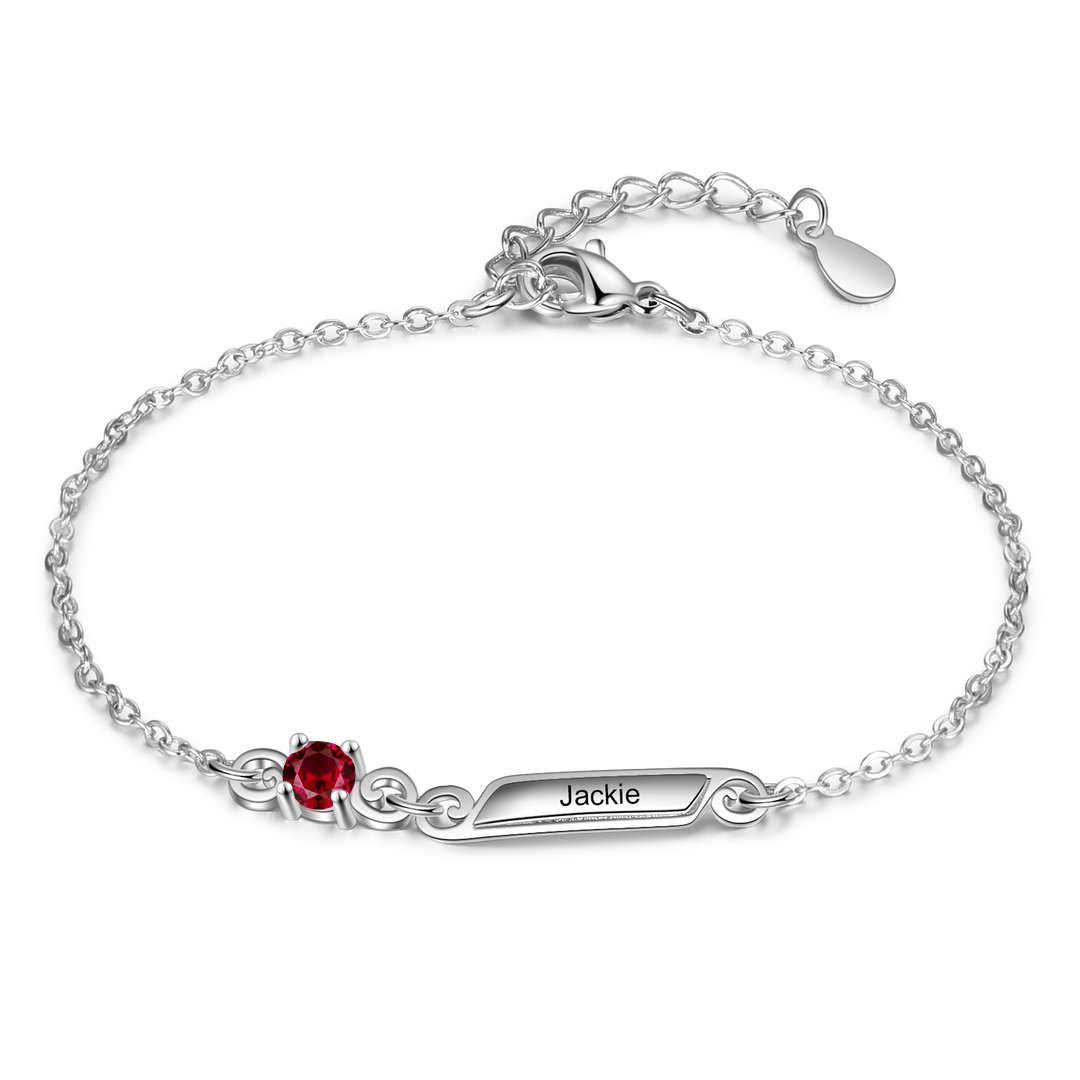 Personalized Family Name Bracelet With 1 Birthstones Engraved Names Gift For Her