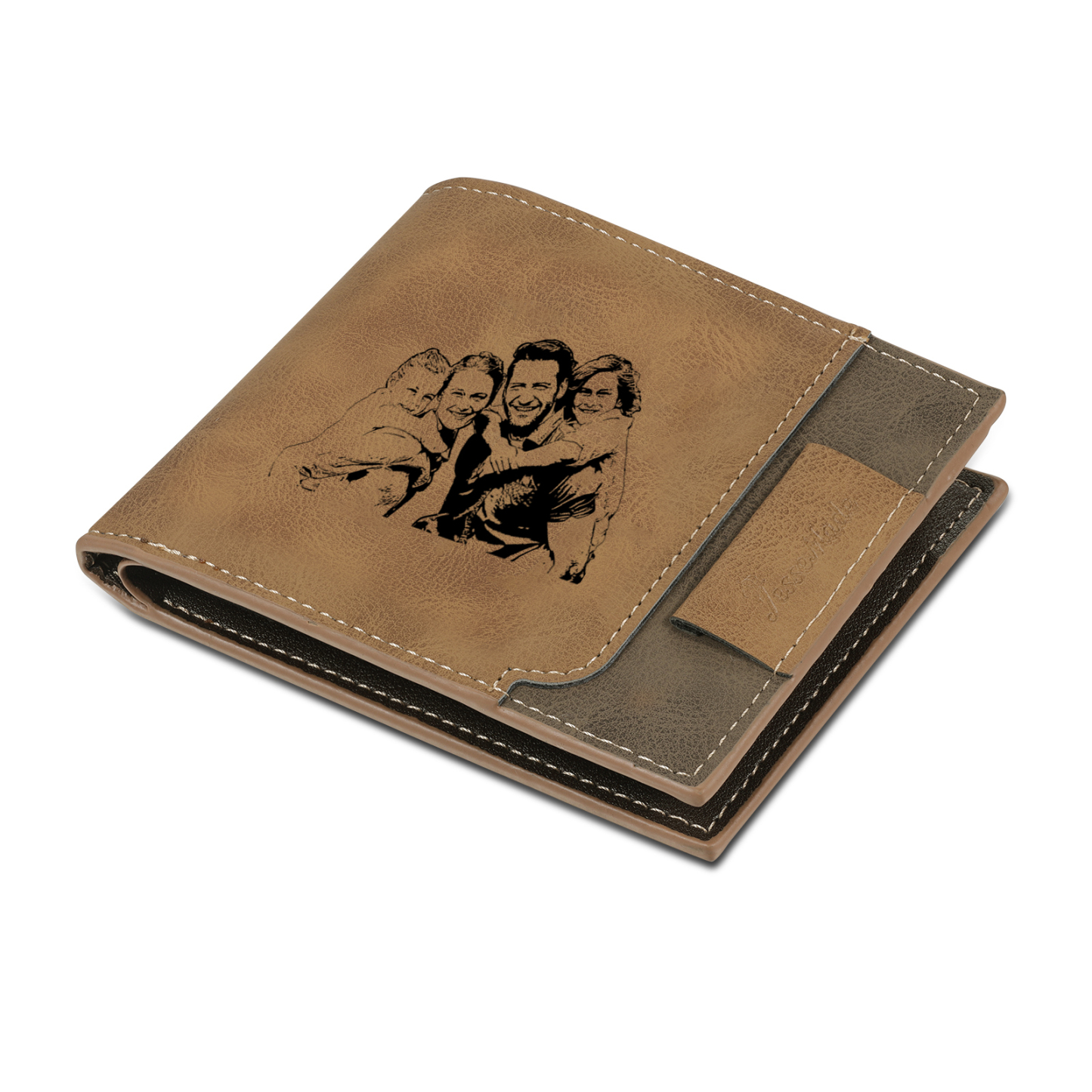 4 Names - Personalized Photo Custom Leather Men's Wallet as a Father's Day Gift for Dad