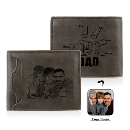 5 Names - Personalized Photo Custom Leather Men's Folding Wallet as a Father's Day Gift for Dad