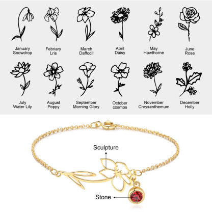Personalized Birthflower Bracelet With 1 Birthstone Gift For Women | Jessemade