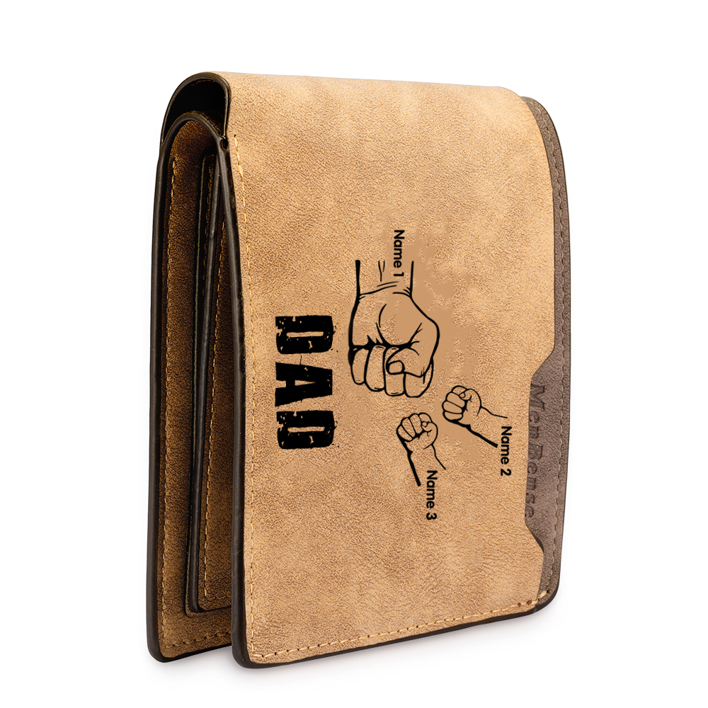 3 Names - Personalized Leather Men's Wallet Custom Photo Fist Fold Wallet for Dad