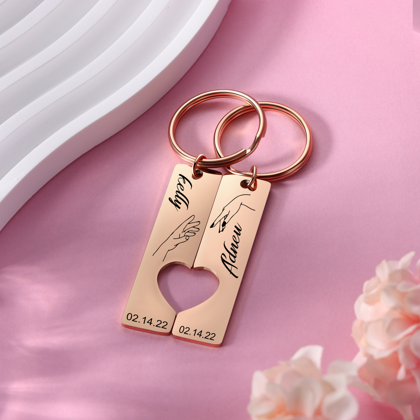 Personalized Promise Couple Keychain Set Engrave Name Heart Matching Couple Gifts