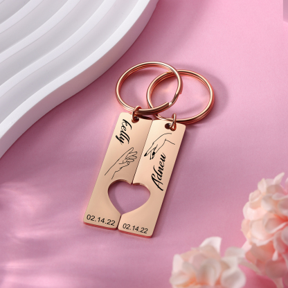 Personalized Promise Couple Keychain Set Engrave Name Heart Matching Couple Gifts