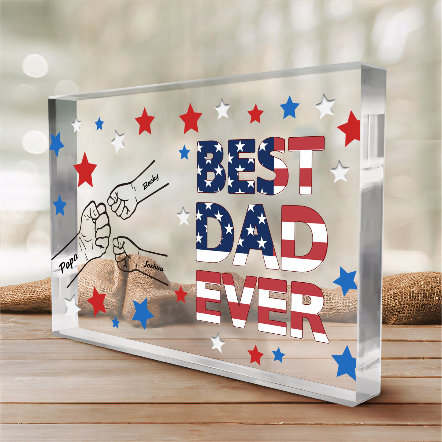 3 Names - Personalized Fist Family Acrylic Keepsake Customized Name Acrylic Home Decor Gift for Dad